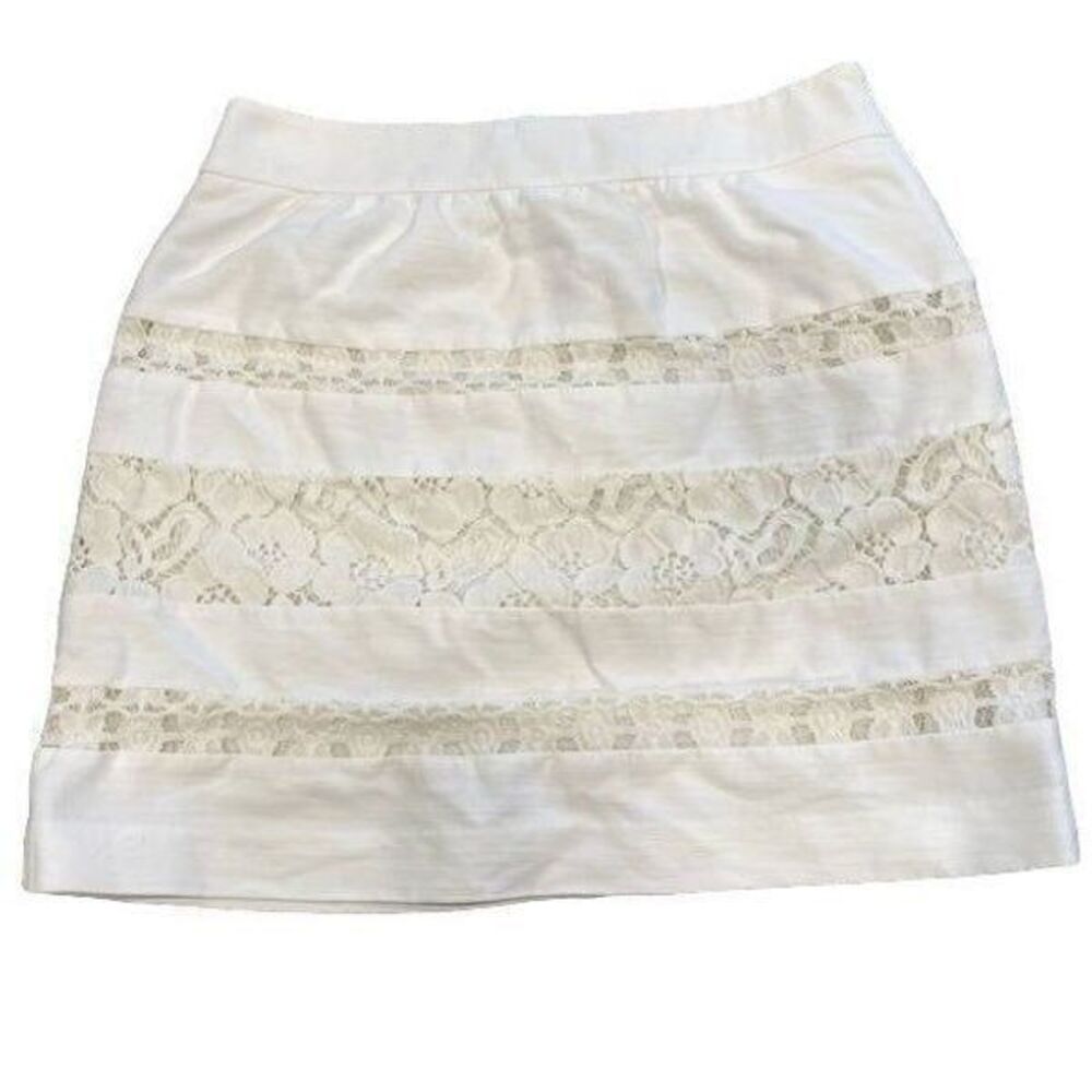 Loft Small 4 White Floral Lace Side Zip Mini Skirt